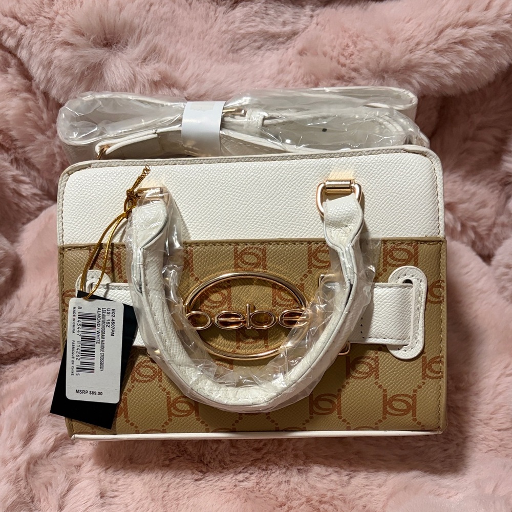 Bebe Beige and White Satchel